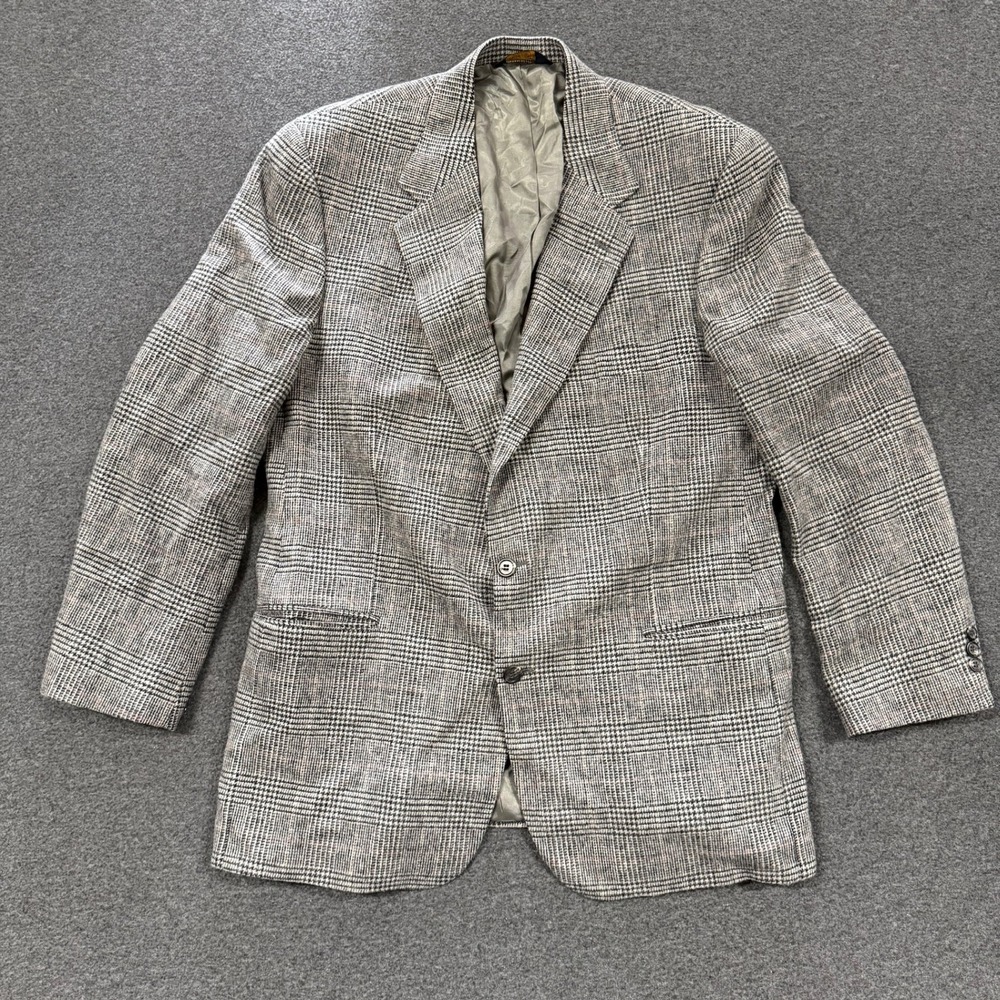 Vintage Brooks Brothers Blazer Mens 44 Gray Good Glen Plaid 2-Button Sport Coat